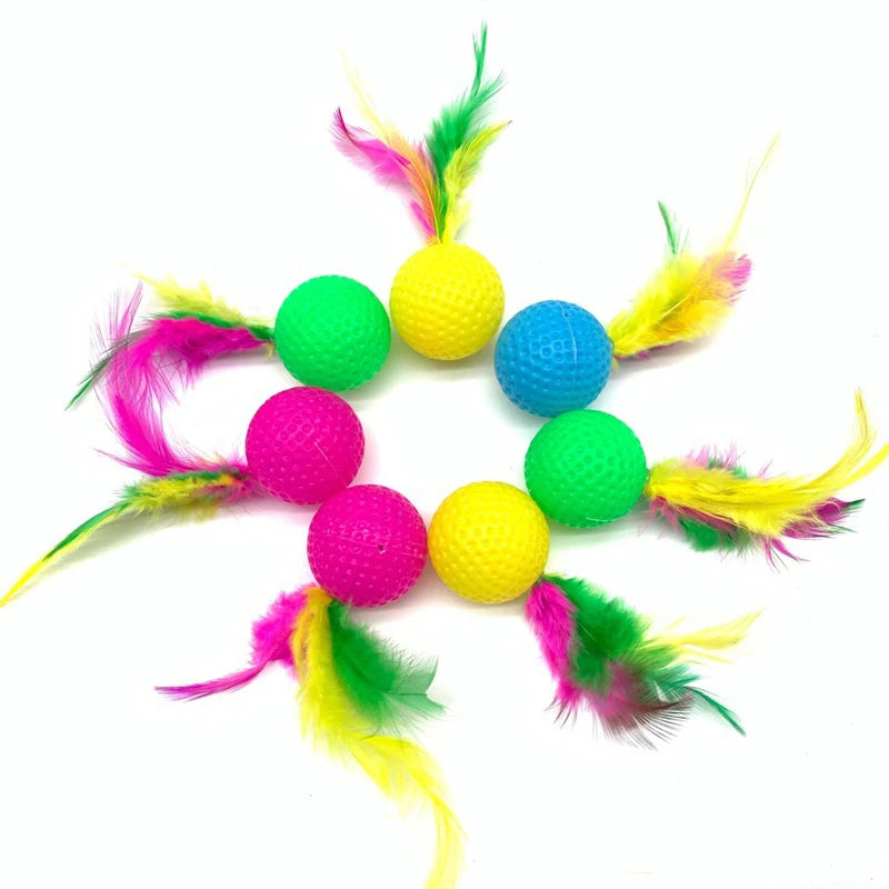 Fun and varied plastic golf balls with feathers