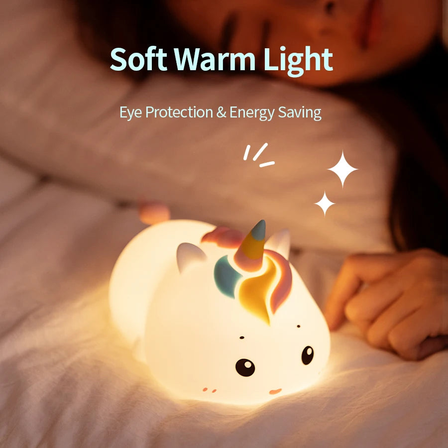 LED Silicone Unicorn Night Lamp with Remote Control for Bedside Table