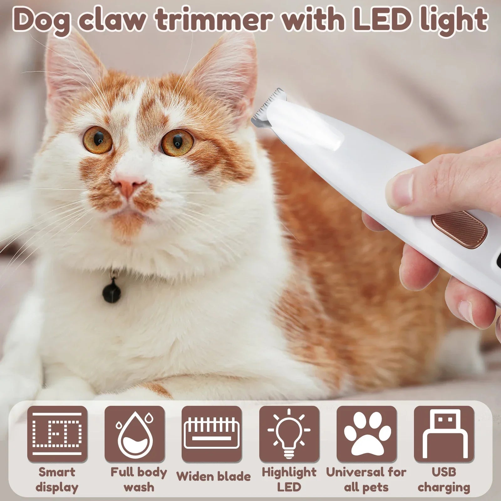 Fully Waterproof Pet Hair Clipper With LED Display