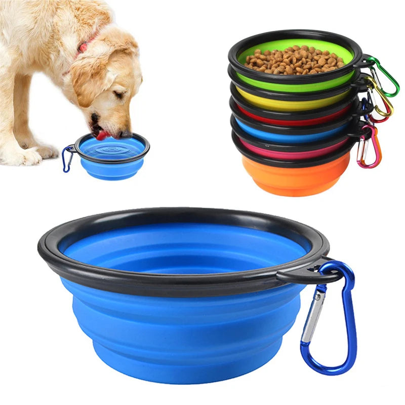 Folding Silicone Pets Feeder Bowl With Carabiner