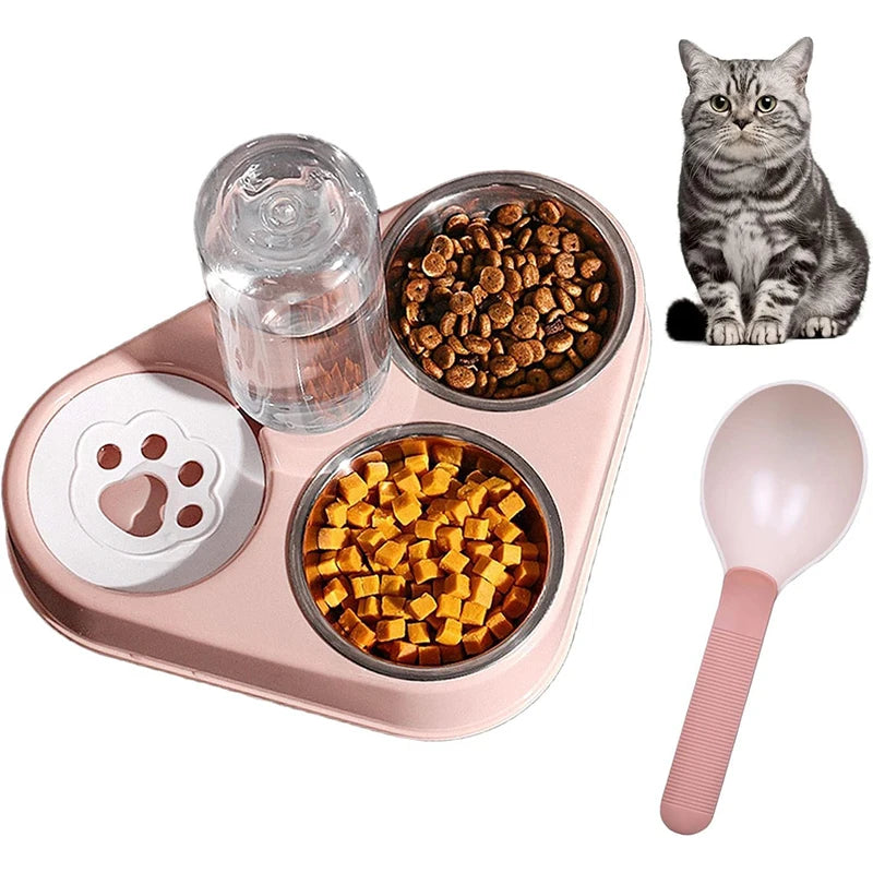 Double bowl feeder and water bottle for pets