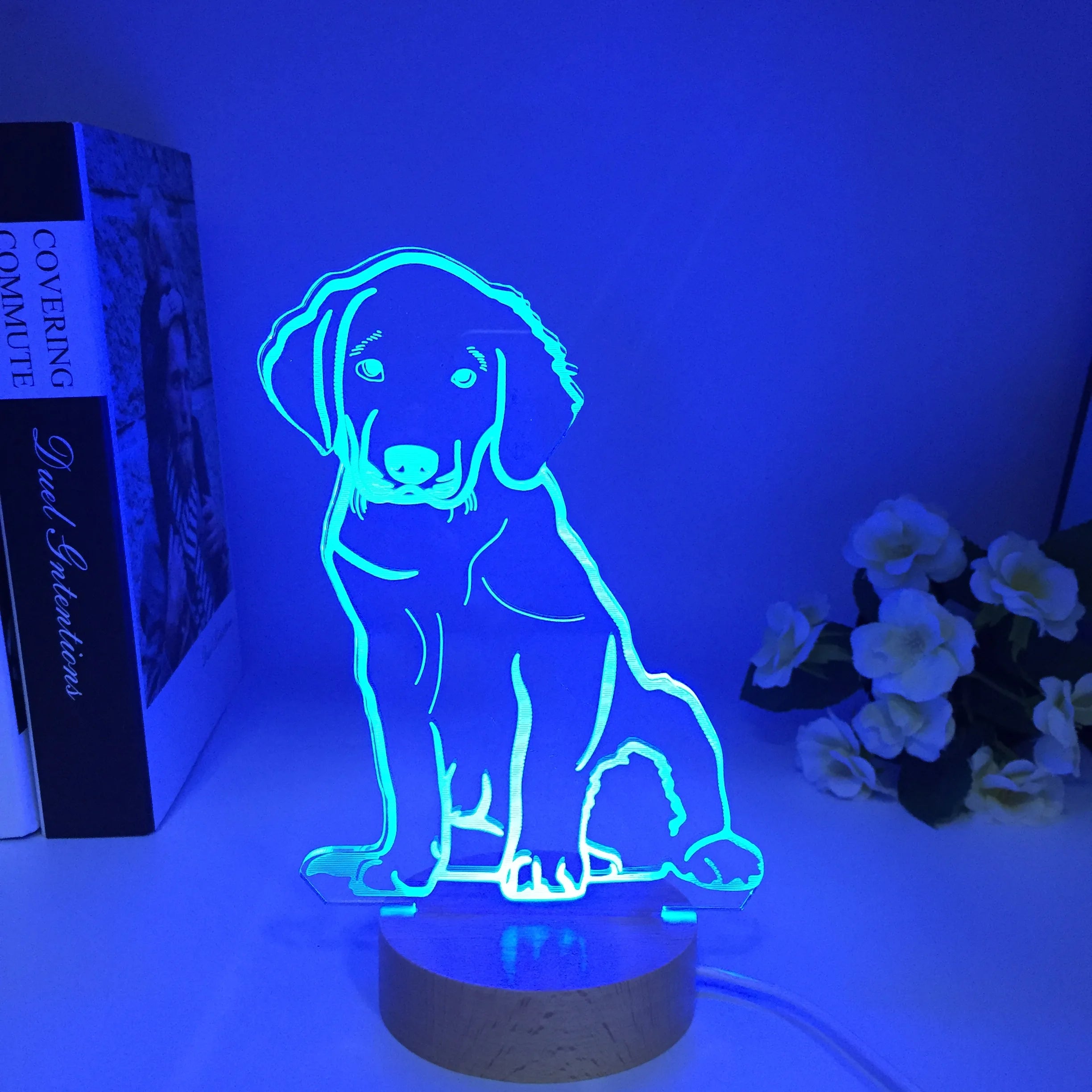 3D Wooden Lovely Dog Light for Home Decor