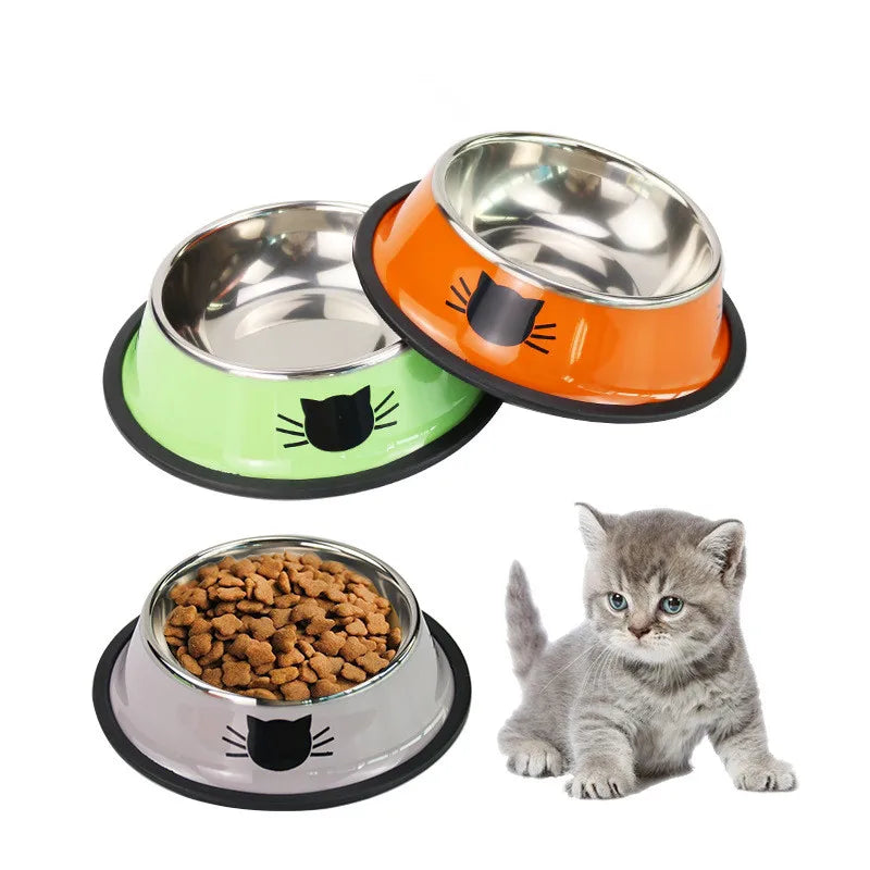 Stainless Steel Cat Food Bowl with Non-Slip Rubber Base for Cats and Kittens