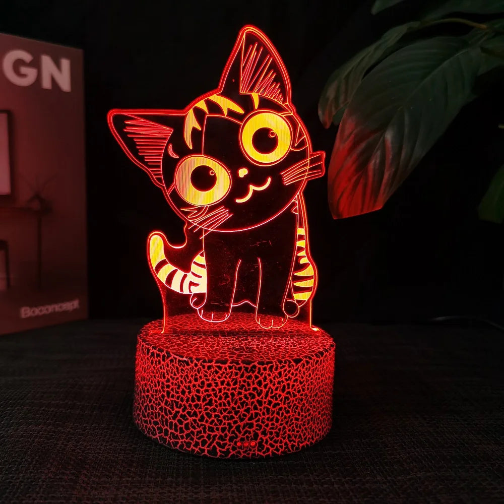 Cat Shape 3D Illusion Night Light Table Lamp