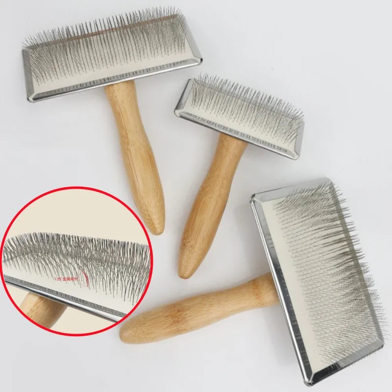 Solid wood dog brush for removing pet hair