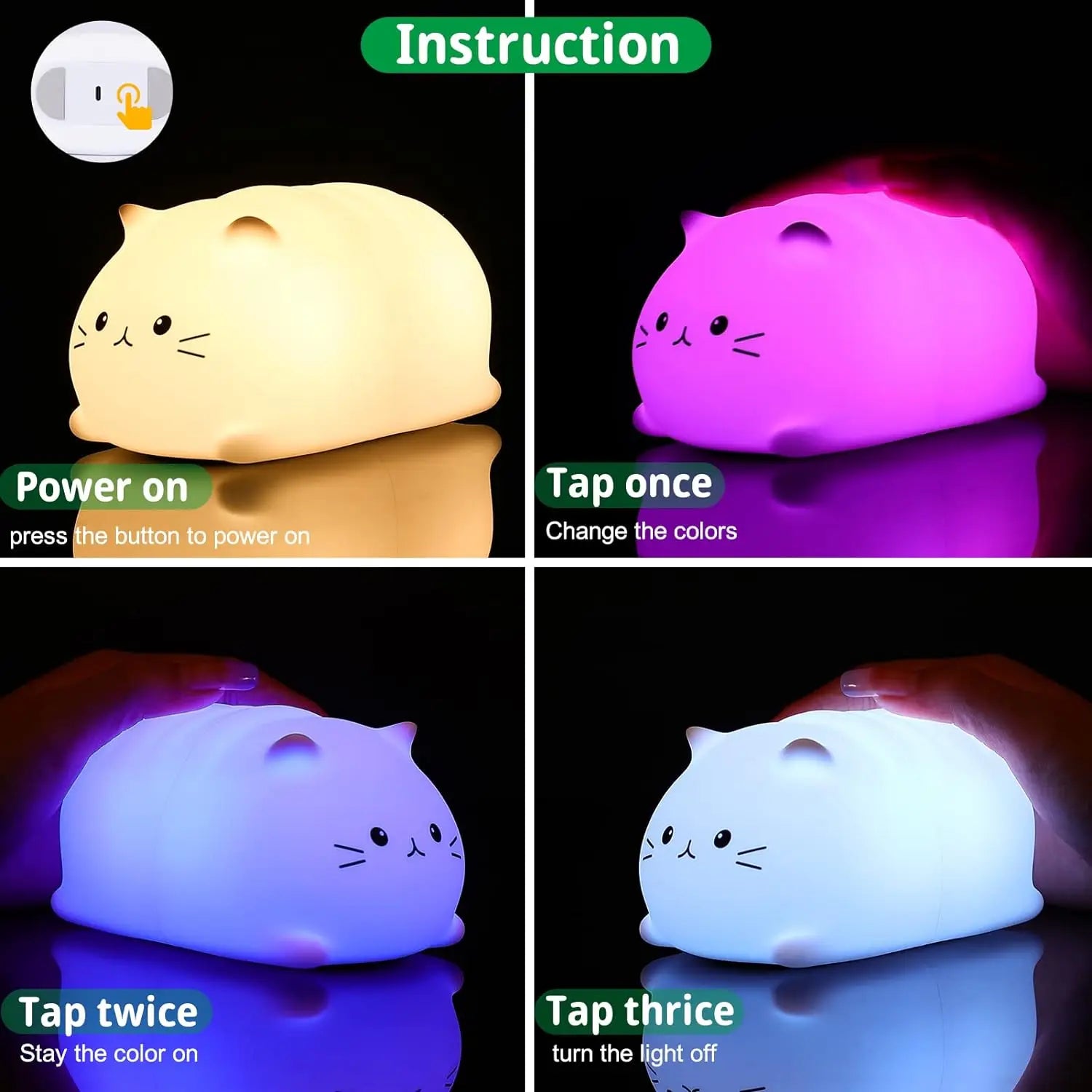 Soft Cat LED Night Light Rechargeable Eye Protection Lamp