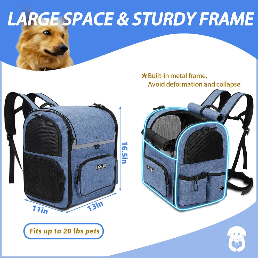 Shoulder Backpack Sturdy Frame Breathable Foldable Pets Double Doors Bag Fits 9 Kg