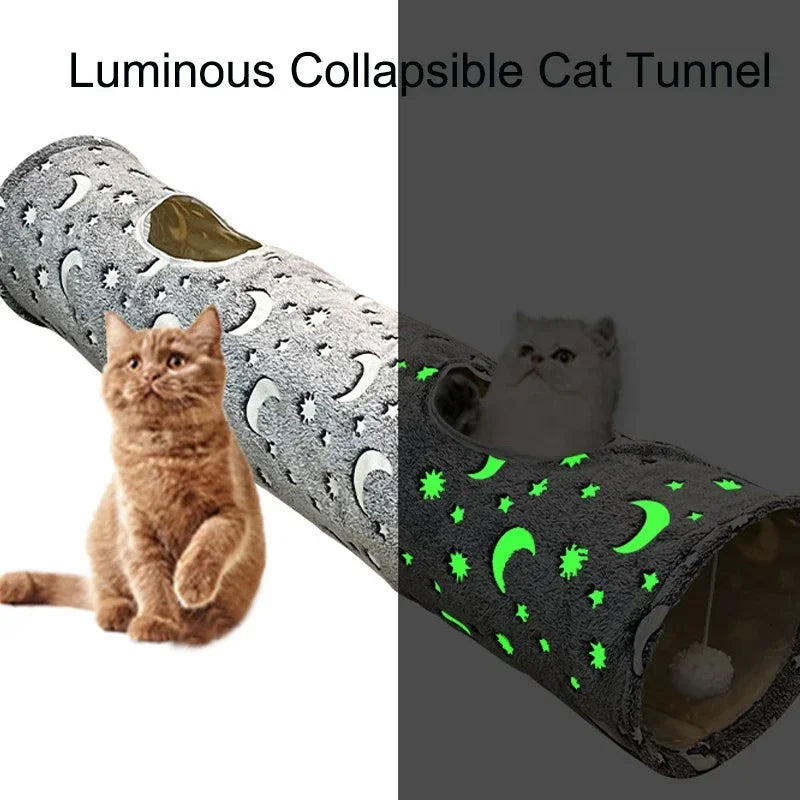 Self-luminous collapsible cat tunnel