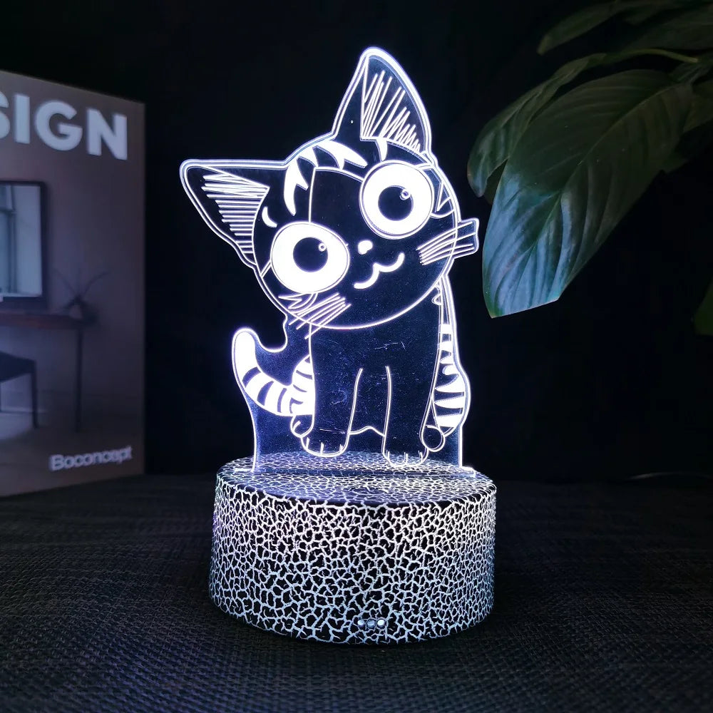 Cat Shape 3D Illusion Night Light Table Lamp