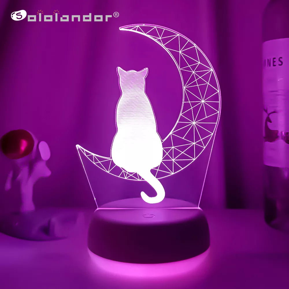 3D Acrylic Led Night Light Moon Cat Figure