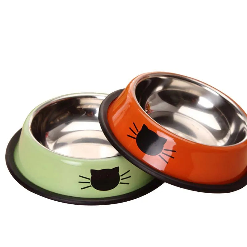 Stainless Steel Cat Food Bowl with Non-Slip Rubber Base for Cats and Kittens