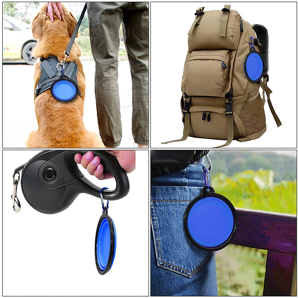 Folding Silicone Pets Feeder Bowl With Carabiner