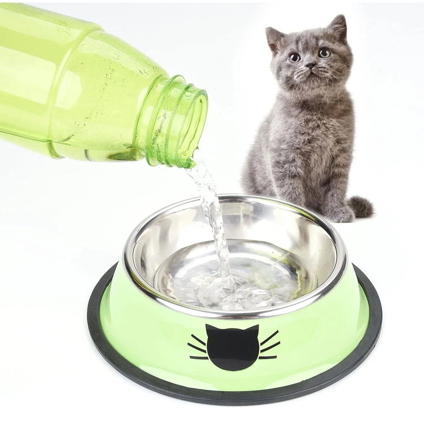 Stainless Steel Cat Food Bowl with Non-Slip Rubber Base for Cats and Kittens