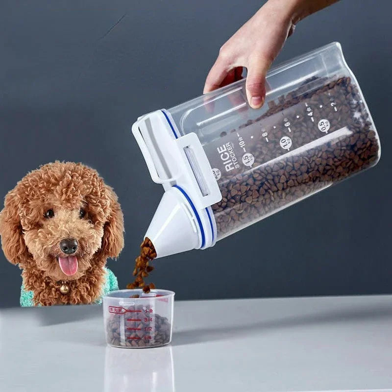 1.5kg/2kg Dog Cat Food Pail Plastic Storage Tank with Measuring Cup Container Moisture-proof