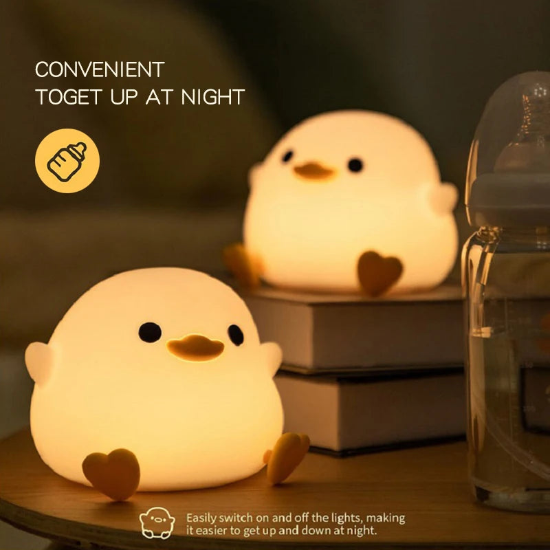 Doudou Duck Night Light with USB Charging, Timer and Silicone Lamp