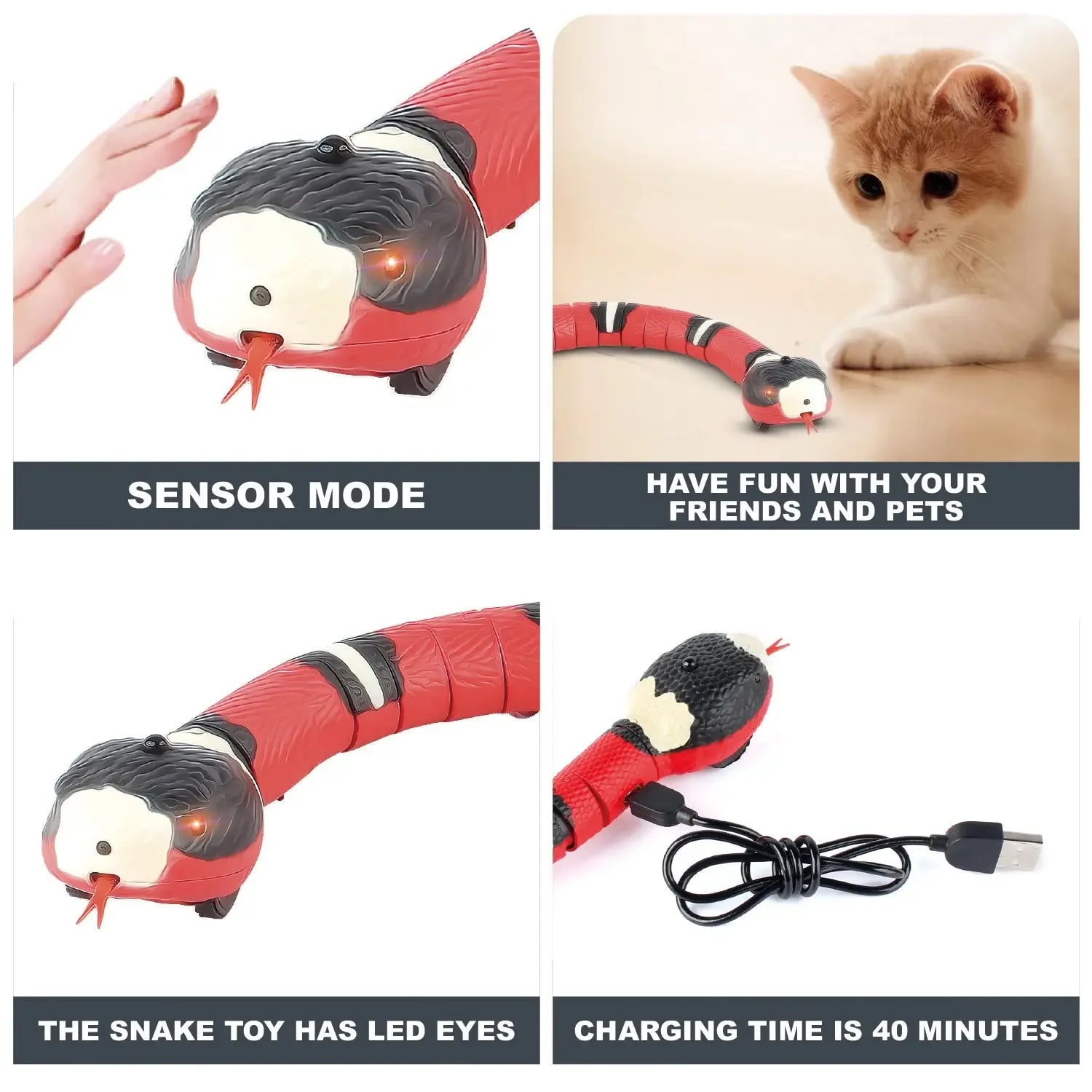 Snake-shaped intelligent sensing cat toys