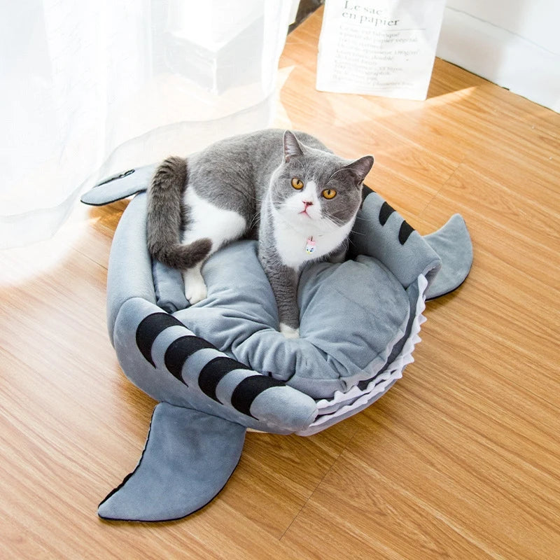 Shark shaped cat bed