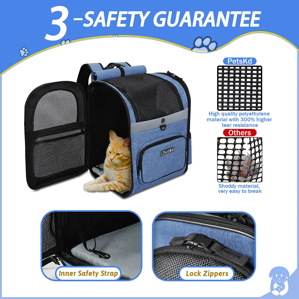 Shoulder Backpack Sturdy Frame Breathable Foldable Pets Double Doors Bag Fits 9 Kg