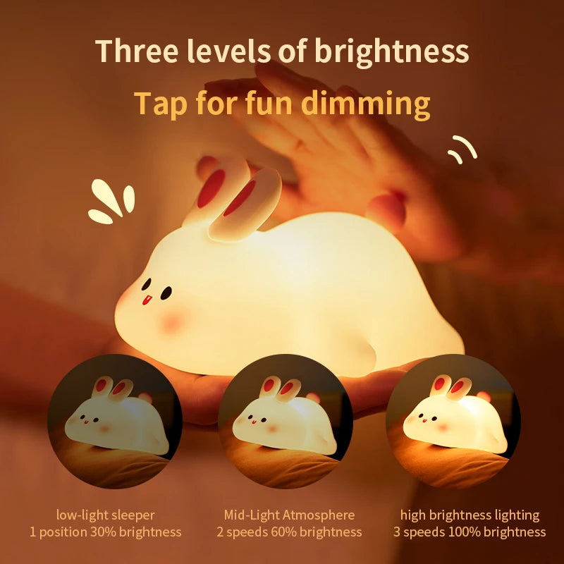 Rabbit Shape USB Rechargeable Silicone Night Light for Bedroom