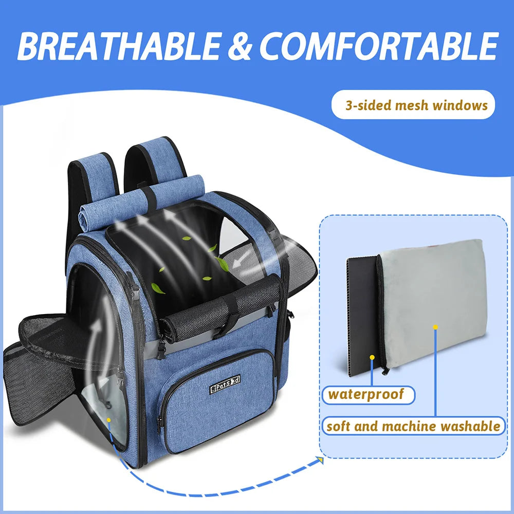 Shoulder Backpack Sturdy Frame Breathable Foldable Pets Double Doors Bag Fits 9 Kg