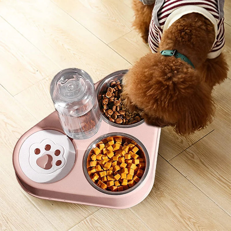 Double bowl feeder and water bottle for pets