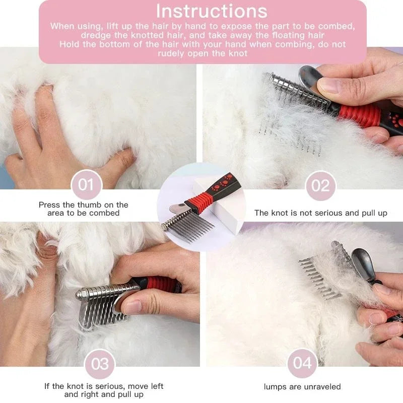 Pet hair detangling comb and brush