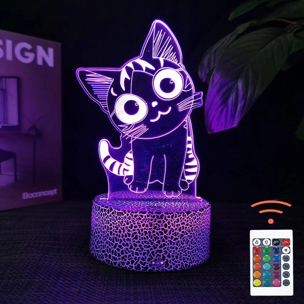 Cat Shape 3D Illusion Night Light Table Lamp