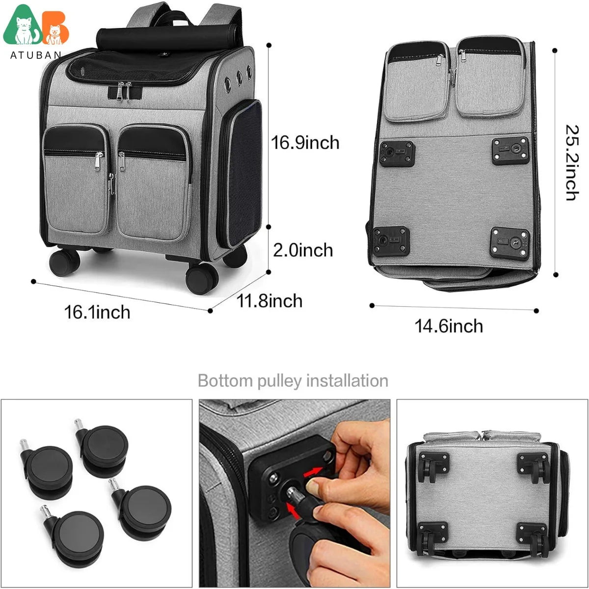 Wheeled Pet Carrier Backpack Pet Stroller