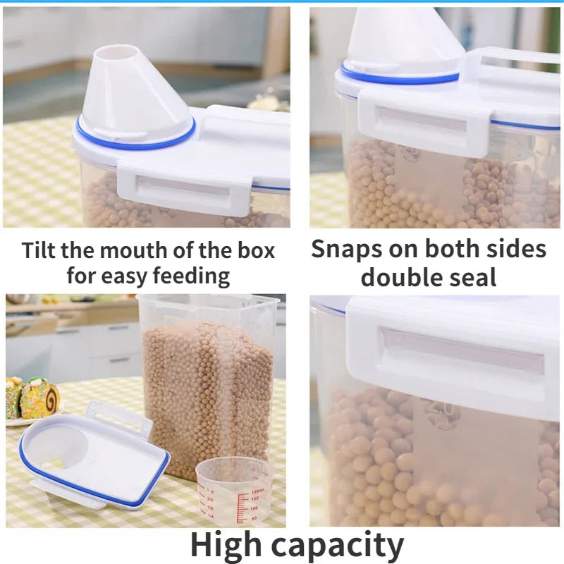 1.5kg/2kg Dog Cat Food Pail Plastic Storage Tank with Measuring Cup Container Moisture-proof