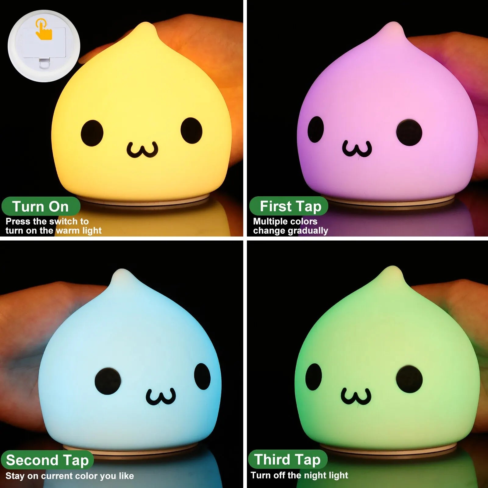 Water drop shaped night light with 7 colors and touch control